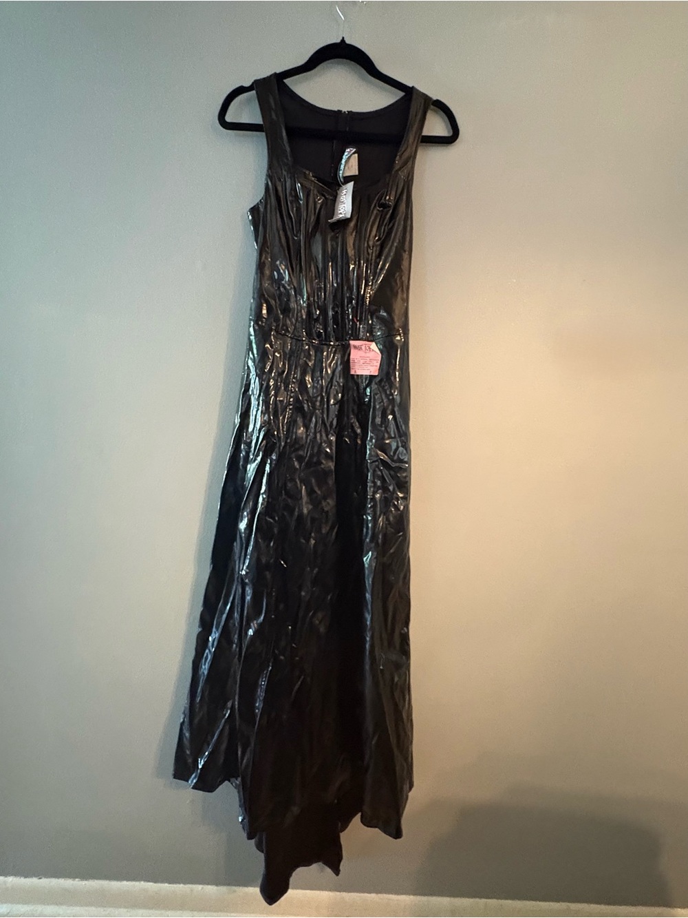 RARE NWT 90s Y2K Lip Service Full Length Black PVC Faux Leather Sleeveless Dress - Picture 12 of 14